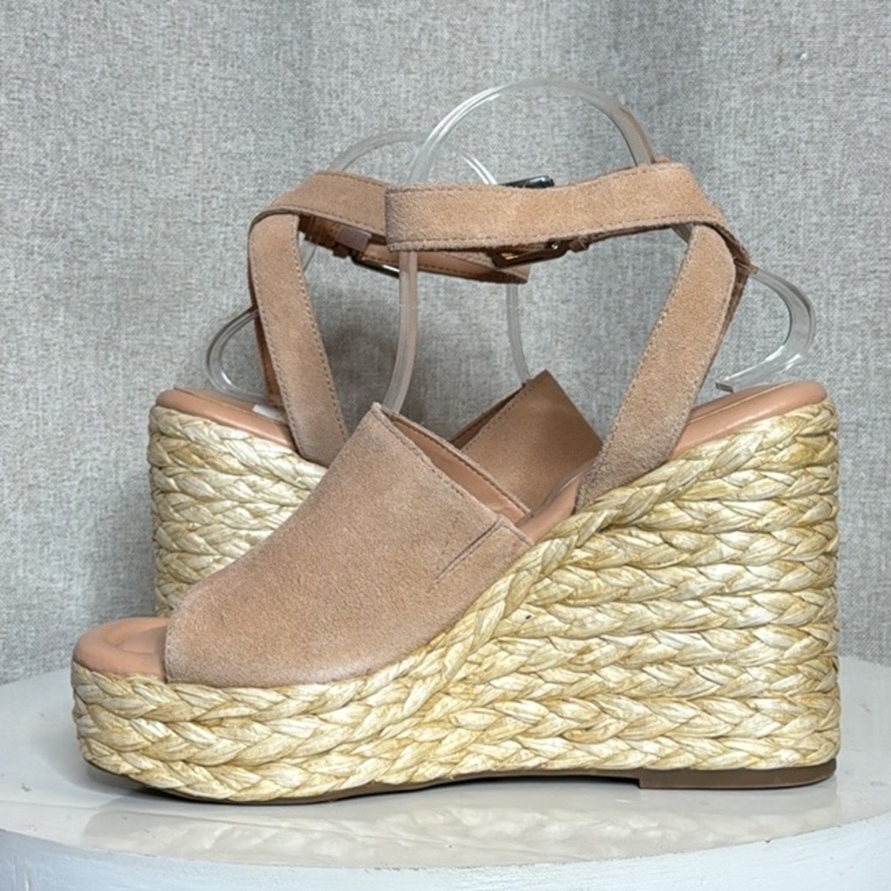 MARC FISHER NELLY PEACH SUEDE WOMENS  ANKLE STRAP ESPADRILLE WEDGES **NWT** - Picture 8 of 15
